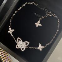 Rhinestone Brass Bracelets, with 2inch extender chain, Butterfly, platinum plated, for woman & with rhinestone Approx 6.3 Inch 