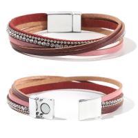 PU Leather Cord Bracelets, with Copper, handmade, multilayer & Unisex & with rhinestone Approx 7.9 Inch 