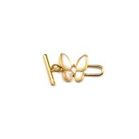 Brass Toggle Clasp, with White Shell, Butterfly, 18K gold plated, DIY & micro pave cubic zirconia, golden 