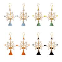 Crystal Drop Earring, Brass, with Polyester Yarns & Crystal & Plastic Pearl, handmade, fashion jewelry & for woman 