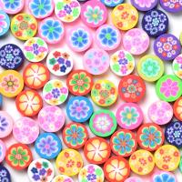 Flower Polymer Clay Beads, Flat Round, DIY, mixed colors, 10mm, Approx [