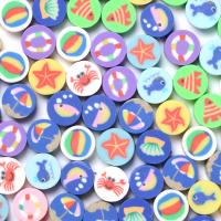 Polymer Clay Jewelry Beads, Flat Round, mixed pattern & DIY, mixed colors, 10mm, Approx [