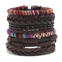 Wrap Bracelets, PU Leather, with Cotton Thread & Wax Cord, handmade, 6 pieces & Bohemian style & Unisex & adjustable, brown Approx 18-23 cm 
