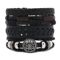 Wrap Bracelets, PU Leather, with Wax Cord & Zinc Alloy, handmade, 4 pieces & punk style & adjustable & for man Approx 18-23 cm 
