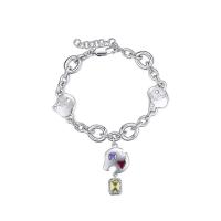 Strass Messing Armbänder, mit Gelbquarz Perlen, mit Verlängerungskettchen von 5CM, plattiert, für Frau & mit Strass, Silberfarbe, Länge:ca. 17 cm, verkauft von PC