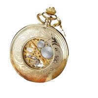 Pocket Watch, Zinc Alloy, with Glass, Round, plated, vintage & Unisex & stem-winder & luminated & hollow 45mm 