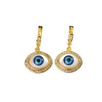 Evil Eye Earrings, 304 Stainless Steel, gold color plated & for woman & enamel & with rhinestone 