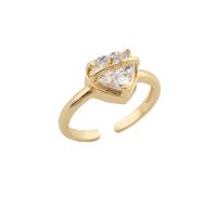 Cubic Zirconia Micro Pave Brass Finger Ring, Heart, gold color plated, DIY & micro pave cubic zirconia, golden, 27*10*8mm 