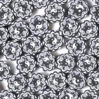 Perles bijoux Fimo , argile de polymère, Plat rond, DIY, blanc et noir, 10mm, Environ Vendu par sac
