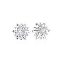 Cubic Zirconia Micro Pave Sterling Silver Earring, 925 Sterling Silver, Snowflake, plated, fashion jewelry & micro pave cubic zirconia & for woman 9mm 
