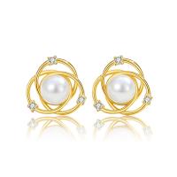 Cubic Zirconia Micro Pave Sterling Silver Earring, 925 Sterling Silver, with Glass Pearl, plated, fashion jewelry & micro pave cubic zirconia & for woman 8mm 