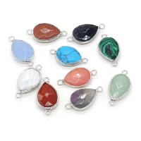 Gemstone Connector, Natural Stone, with Zinc Alloy, Teardrop, silver color plated, DIY & 1/1 loop 