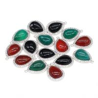 Agate Zinc Alloy Pendants, with Agate, Teardrop, silver color plated, DIY & with rhinestone [