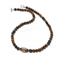 Gemstone Necklaces, Tiger Eye, with African Turquoise & Abrazine Stone & Lava, 304 stainless steel toggle clasp, Round, fashion jewelry & for man 8mm cm 