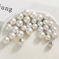 Plastic Earnut, Plastic Pearl, with Brass, Round, DIY white 