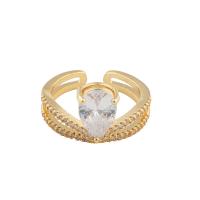 Cubic Zirconia Micro Pave Brass Finger Ring, gold color plated, fashion jewelry & micro pave cubic zirconia & for woman, golden, 24*13*5mm 