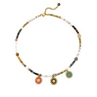 Gemstone Freshwater Pearl Necklace, Natural Stone, with Freshwater Pearl & Brass, with 9CM extender chain, handmade, for woman & enamel, multi-colored Approx 37.5 cm 