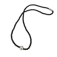 Colliers de pierres précieuses, Black-Spinel (En), avec perle de plastique & laiton, fait à la main, pour femme, noire Environ 41 cm, Vendu par PC