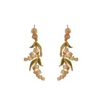 Cubic Zirconia Micro Pave Brass Earring, Flower, plated, micro pave cubic zirconia & for woman & enamel, golden 