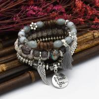 Fashion Zinc Alloy Bracelets, with Glass Beads & Polyester & Resin, plated, multilayer & folk style & for woman & with rhinestone Approx 7.1 Inch 