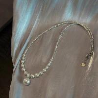 Plastic Pearl Necklace, Brass, with Glass Rhinestone & Plastic Pearl, with 7.6cm extender chain, silver color plated, fashion jewelry & for woman, white Approx 40.6 cm 