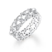 Cubic Zirconia Micro Pave Sterling Silver Finger Ring, 925 Sterling Silver, with Shell Pearl, fashion jewelry & micro pave cubic zirconia & for woman 3mm 