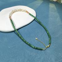 Gemstone Freshwater Pearl Necklace, 925 Sterling Silver, with Malachite & Freshwater Pearl, with 5cm extender chain, fashion jewelry Approx 40 cm 