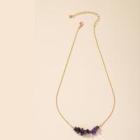 Quartz Necklace, Zinc Alloy, with Amethyst, with 7cm extender chain, fashion jewelry & for woman, golden Approx 45 cm [