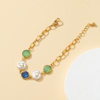 Crystal Zinc Alloy Necklace, with Crystal & Plastic Pearl, gold color plated, fashion jewelry & for woman Approx 26 cm [