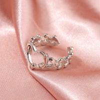 Zinc Alloy Finger Ring, Heart, silver color plated, fashion jewelry & for woman & hollow 