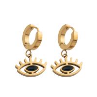 Boucles d'oreilles de mauvais œil, Acier inoxydable 304, avec Perceuse à eau en verre, bijoux de mode & pour femme, doré Vendu par paire