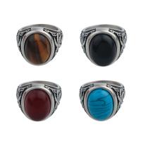 Gemstone Stainless Steel Finger Ring, 304 Stainless Steel, with Gemstone & Unisex ring thickness 19mm [