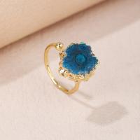 Natural Agate Druzy Finger Ring, with Brass, Flower, gold color plated, for woman Inner Approx 17mm 