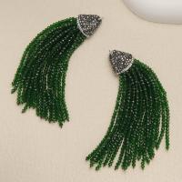 Decorative Tassel, Glass Beads, with Brass, silver color plated, for woman & with rhinestone, green 