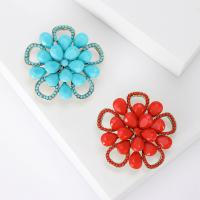 Zinc Alloy Jewelry Brooch, with Resin Rhinestone, Flower, gold color plated, fashion jewelry & for woman & hollow 