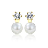 Cubic Zirconia Micro Pave Sterling Silver Earring, 925 Sterling Silver, with Plastic Pearl, plated, micro pave cubic zirconia & for woman 11mm 