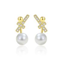 Cubic Zirconia Micro Pave Sterling Silver Earring, 925 Sterling Silver, with Plastic Pearl, plated, micro pave cubic zirconia & for woman 