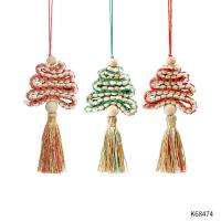Christmas Hanging Decoration, Cotton Thread, with Golden Threads & Wood, Christmas Tree, handmade, Christmas Design & Bohemian style 
