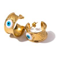 Evil Eye Earrings, 304 Stainless Steel, 18K gold plated, fashion jewelry & for woman & enamel, golden 