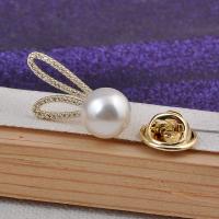 Broche de perlas plástica, metal, Conejo, micro arcilla de zirconia cúbica & para mujer, dorado, 25x12mm, Vendido por UD