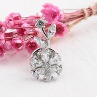 Cubic Zirconia Brooch, Brass, Flower, micro pave cubic zirconia & for woman, silver color 