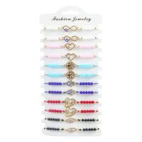 Zinc Alloy Crystal Bracelets, Knot Cord, with Crystal & Zinc Alloy, gold color plated, 12 pieces & Unisex & adjustable & enamel & with rhinestone, mixed colors Approx 10-27 cm 