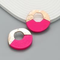 Zinc Alloy Stud Earring, with Wood, Round, stoving varnish, fashion jewelry & for woman 