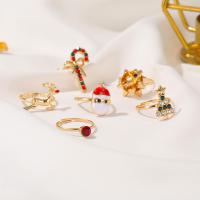 Zinc Alloy Ring Set, 6 pieces & Christmas Design & Adjustable & fashion jewelry & enamel & with rhinestone, Inner Approx 20mm 