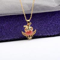 Cats Eye Necklace, Brass, with Cats Eye, with 5cm extender chain, Owl, 18K gold plated, fashion jewelry & micro pave cubic zirconia & for woman, pendant size Approx 45 cm 