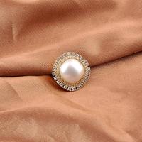 Plastic Pearl Brooch, Brass, with Plastic Pearl, with magnetic & micro pave cubic zirconia & for woman, golden 