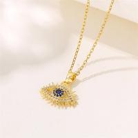 Evil Eye Jewelry Necklace, 304 Stainless Steel, with 1.97inch extender chain, plated, fashion jewelry & micro pave cubic zirconia & for woman, golden Approx 15.75 Inch 
