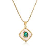 Brass Cubic Zirconia Necklace, with Shell, with 5cm extender chain, Rhombus, plated, fashion jewelry & micro pave cubic zirconia cm 