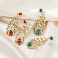 Resin Zinc Alloy Earring, with Resin, Leaf, fashion jewelry & for woman 