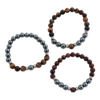 Bracelets en pierres oeil de tigre, avec hématite non magnétique, longueur différente pour le choix & unisexe & normes différentes pour le choix, Vendu par brin
